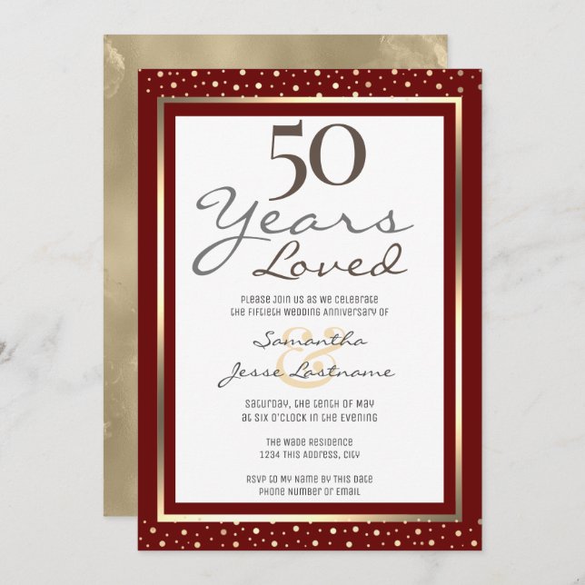 50th Wedding Anniversary Elegant Gold Invitation (Front/Back)
