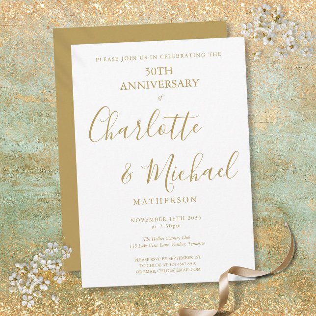 50th Wedding Anniversary Elegant Golden Signature  Invitation (50th Wedding Anniversary Elegant Golden Signature Invitation)