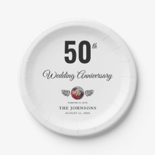 50th Wedding Anniversary Elegant Modern Photo Name Paper Plate