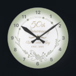 50th Wedding Anniversary Elegant Round Clock<br><div class="desc">A beautiful,  minimalist wedding anniversary design with green floral garland. Can be personalised by adding that husband and wife’s names and the years they have been married.</div>