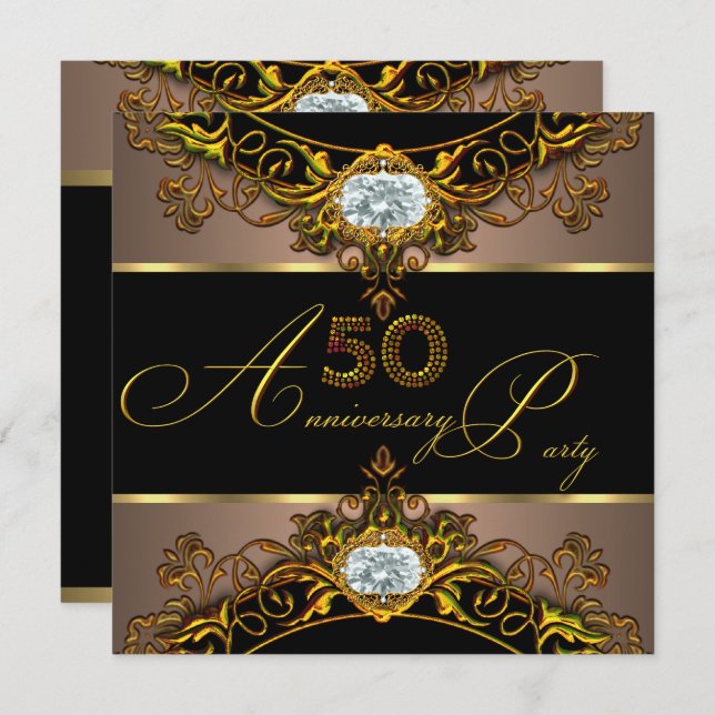 50th Wedding Anniversary Elite Coffee Black Gold 2 Invitation (Front/Back)