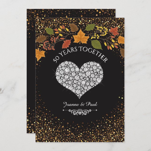 50th Wedding Anniversary Fall Celebration Heart Invitation (Front/Back)
