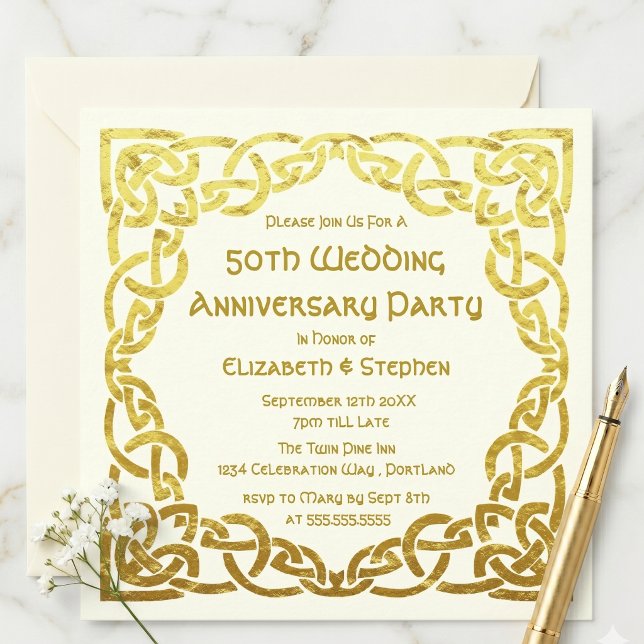50th Wedding Anniversary Faux Gold Celtic Knot Inv Invitation (Creator Uploaded)