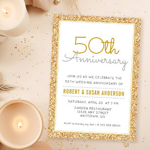 50th Wedding Anniversary Faux Gold Glitter Invitation