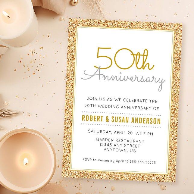 50th Wedding Anniversary Faux Gold Glitter Invitation (Creator Uploaded)