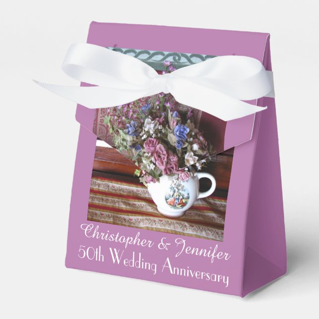 50th Wedding Anniversary Favour Box, Vintage Teapo Box (Front Side)