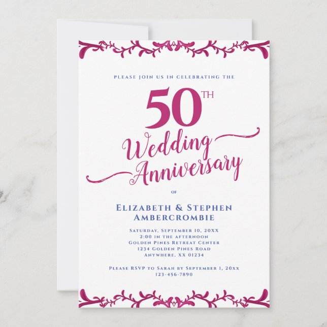 50th Wedding Anniversary Floral Invitation (Front)