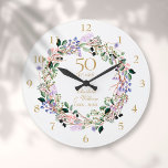 50th Wedding Anniversary Floral Lavender Garland Large Clock<br><div class="desc">Featuring a delicate lavender watercolor floral garland,  this chic botanical 50th wedding anniversary clock can be personalised with your special golden anniversary details set in elegant gold typography. Designed by Thisisnotme©</div>