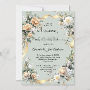 50th wedding anniversary florals gold magnetic invitation