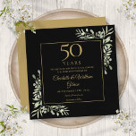50th Wedding Anniversary Foliage Black Gold Square Save The Date<br><div class="desc">Featuring delicate watercolor country garden greenery,  this chic save the date anniversary invitation can be personalised with your special 50 years anniversary celebration information,  with a golden background on the reverse. Designed by Thisisnotme©</div>