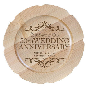 50th Wedding Anniversary Garlands Maple Wood Plate