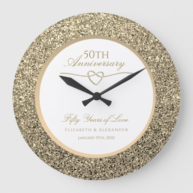 50th Wedding Anniversary Gift Personalised Large Clock (Front)
