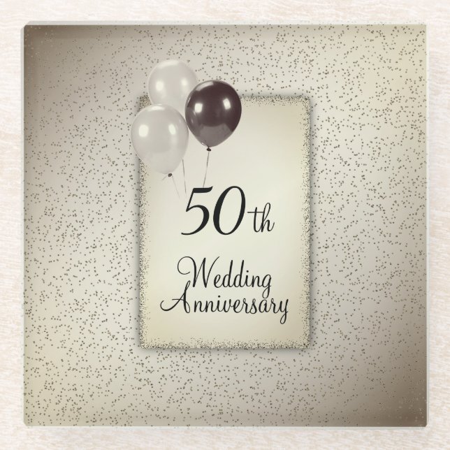 50th Wedding Anniversary Glass Coaster (Front)