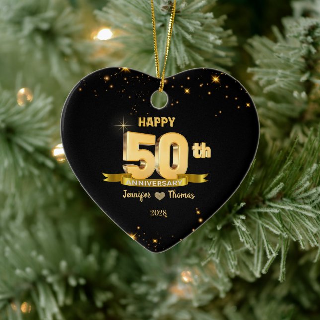 50th Wedding Anniversary Glitter Gold Custom Ceramic Tree Decoration (Tree)