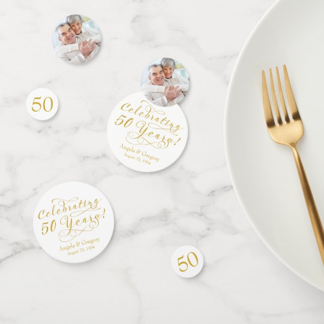 50th Wedding Anniversary Gold 50 Years Photo Confetti (Group)