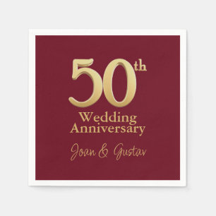 50th Wedding Anniversary   Gold and Burgundy Napkin