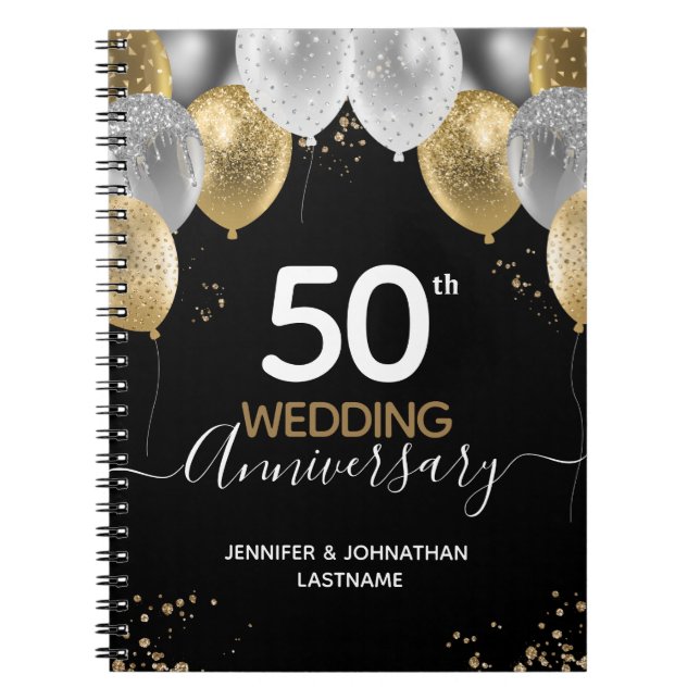 50th Wedding Anniversary Gold Balloons Notebook (Front)