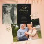 50th Wedding Anniversary Gold Black 2 Photo Invitation<br><div class="desc">Personalise with your favourite wedding photo and your special 50th golden wedding anniversary celebration details in chic gold typography on a black background. The reverse features a second special photo. Designed by Thisisnotme©</div>