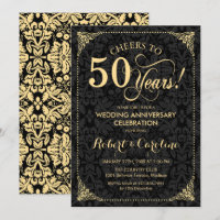 50th Wedding Anniversary - Gold Black Damask