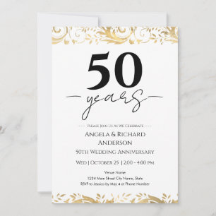 50th Wedding Anniversary Gold Black Invitation