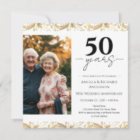 50th Wedding Anniversary Gold Black Photo Invitati