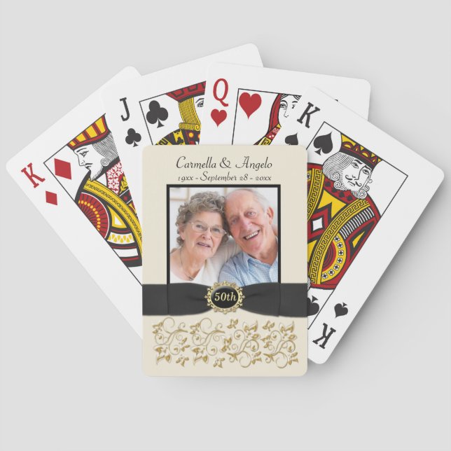 50th Wedding Anniversary Gold Black Playing Cards (Back)