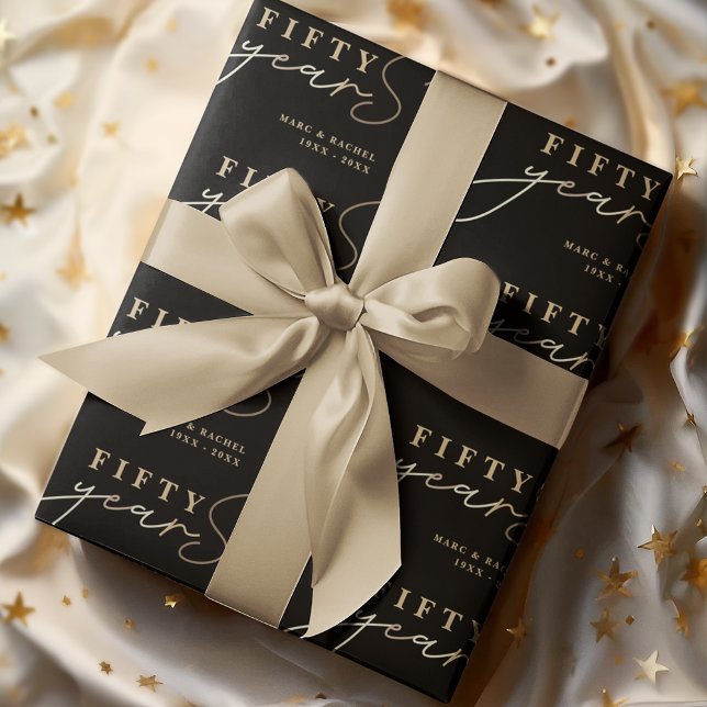 50th Wedding Anniversary Gold Black Wrapping Paper (Creator Uploaded)