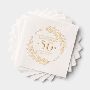 50th Wedding Anniversary Gold Botanical Frame Foil Napkins