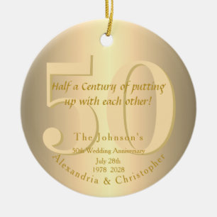 50th Wedding Anniversary Gold Ceramic Tree Decoration