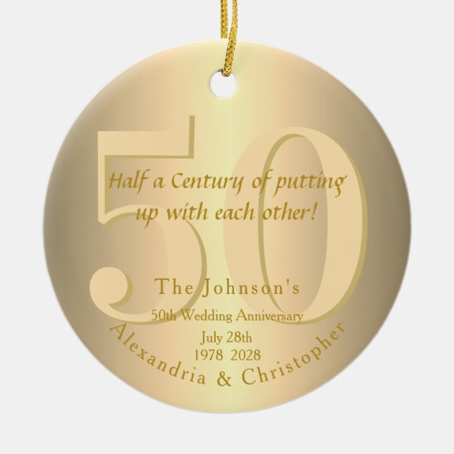 50th Wedding Anniversary Gold Ceramic Tree Decoration (Front)