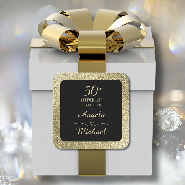50th Wedding Anniversary Gold Chic Glitter Elegant Square Sticker (Creator Uploaded)