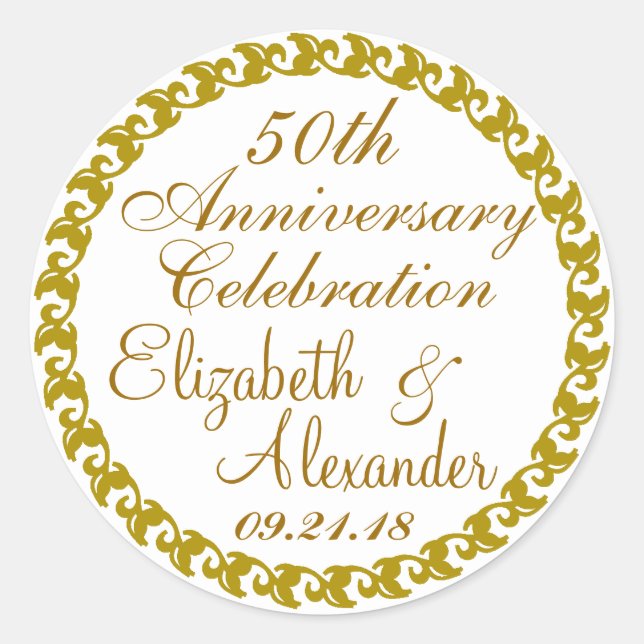 50th Wedding Anniversary-Gold Classic Round Sticker (Front)