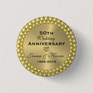 50th Wedding Anniversary Gold & Diamonds 3 Cm Round Badge