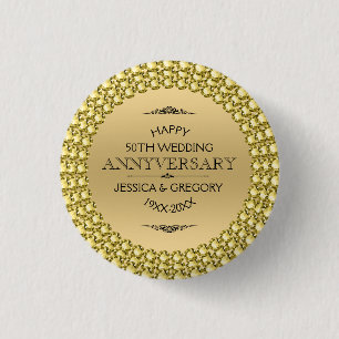 50th Wedding Anniversary Gold Diamonds 3 Cm Round Badge