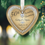 50th Wedding Anniversary Gold Diamonds Keepsake Ornament<br><div class="desc">Elegant faux (printed) gold and diamonds 50th Wedding Anniversary keepsake ornament design by Holiday Hearts Designs (rights reserved). Template fields are provided for you to personalise with your names, anniversary and date. Font styles, sizes and positioning can be customised via the "Customise" button. As stated above, all effects (diamonds and...</div>