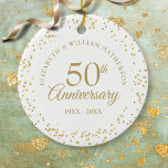50th Wedding Anniversary Gold Dust Confetti Ceramic Tree Decoration<br><div class="desc">Featuring delicate gold dust confetti. Personalize with your special fifty years golden anniversary information in chic gold lettering. Designed by Thisisnotme©</div>