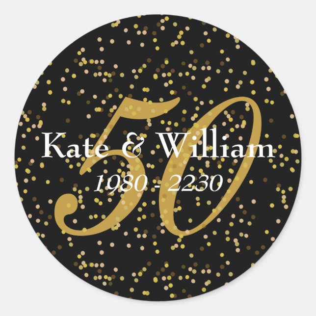 50th Wedding Anniversary Gold Dust Confetti Classic Round Sticker (Front)