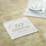 50th Wedding Anniversary Gold Dust Confetti Glass Coaster<br><div class="desc">Featuring delicate gold dust confetti. Personalise with your special fifty years golden anniversary information in chic gold lettering. Designed by Thisisnotme©</div>