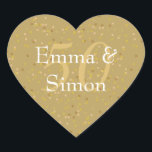 50th Wedding Anniversary Gold Dust Confetti Heart Sticker<br><div class="desc">50TH WEDDING ANNIVERSARY GOLD DUST CONFETTI STICKERS. Beautifully personalised with your names and dates over a delicate "50" (or monogram initial) on a delicate gold dust confetti background. Use for anniversary celebrations,  family reunions or more. Designed by Pure Piglet© at www.zazzle.com/purepiglet*.</div>