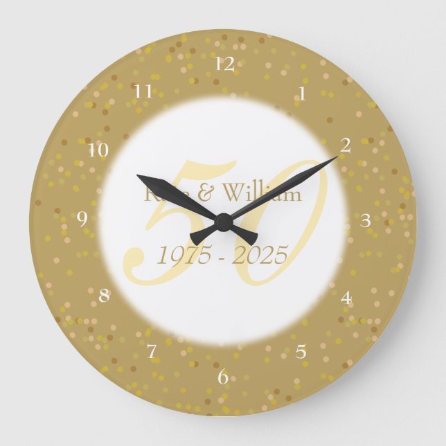 50th Wedding Anniversary Gold Dust Confetti Large Clock (Front)