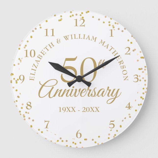 50th Wedding Anniversary Gold Dust Confetti Large Clock (Front)