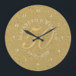 50th Wedding Anniversary Gold Dust Confetti Large Clock<br><div class="desc">50TH WEDDING ANNIVERSARY GOLD DUST CONFETTI CLOCK. Personalized with your names in white with a faux gold drop shadow and a beautiful script "50" (or a monogram initial),  on a delicate gold dust confetti background. Designed by Pure Piglet© at www.zazzle.com/purepiglet*.</div>