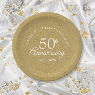 50th Wedding Anniversary Gold Dust Confetti Paper Plate