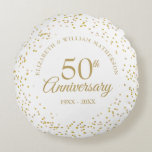 50th Wedding Anniversary Gold Dust Confetti Round Cushion<br><div class="desc">Designed to coordinate with our 50th Anniversary Gold Dust collection. Featuring delicate gold dust. Personalise with your special fifty years golden anniversary information in chic gold lettering. Designed by Thisisnotme©</div>