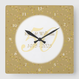 50th Wedding Anniversary Gold Dust Confetti Square Wall Clock