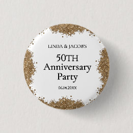 50th Wedding Anniversary Gold Faux Glitter  3 Cm Round Badge