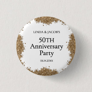 50th Wedding Anniversary Gold Faux Glitter 3 Cm Round Badge