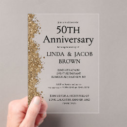 50th Wedding Anniversary Gold Faux Glitter  Acrylic Invitations