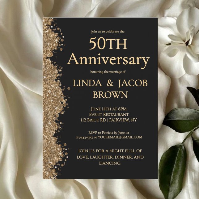 50th Wedding Anniversary Gold Faux Glitter  Invitation (Creator Uploaded)