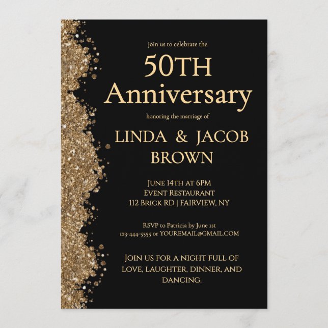 50th Wedding Anniversary Gold Faux Glitter  Invitation (Front)